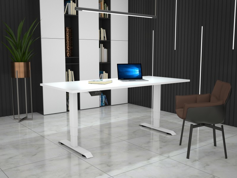 Dvižna miza s ploščo v dekorju bela - 1600 x 800 mm, belo podnožje