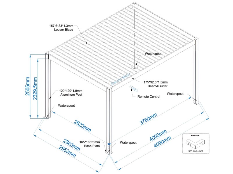 Bioklimatische Pergola 4 x 2,86 m; dunkelgrau