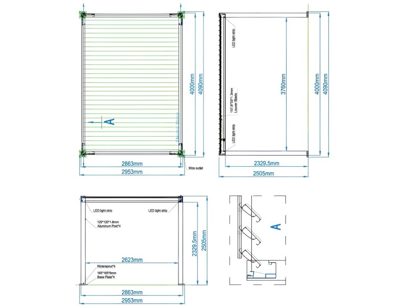 Bioklimatska pergola 4 x 2,86 m; temno siva