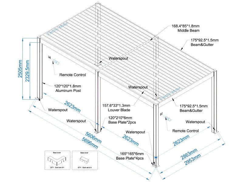 Bioklimatska pergola 5,6 x 2,86 m; temno siva