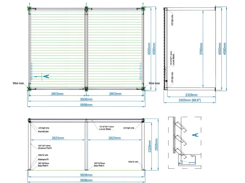 Bioklimatska pergola 5,6 x 4 m; tamno siva