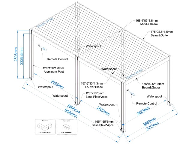 Bioklimatska pergola 5,6 x 2,86 m; temno siva