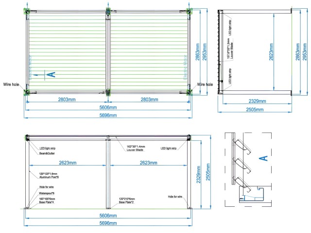 Bioklimatische Pergola 5,6 x 2,86 m; dunkelgrau