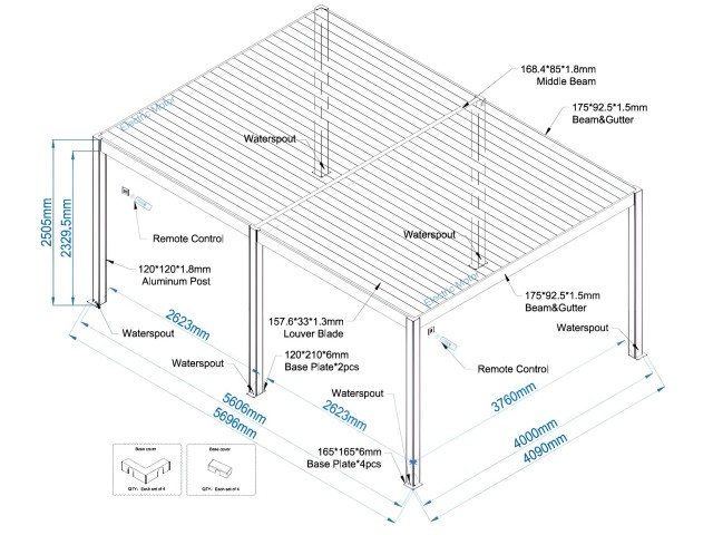 Bioklimatische Pergola 5,6 x 4 m; dunkelgrau